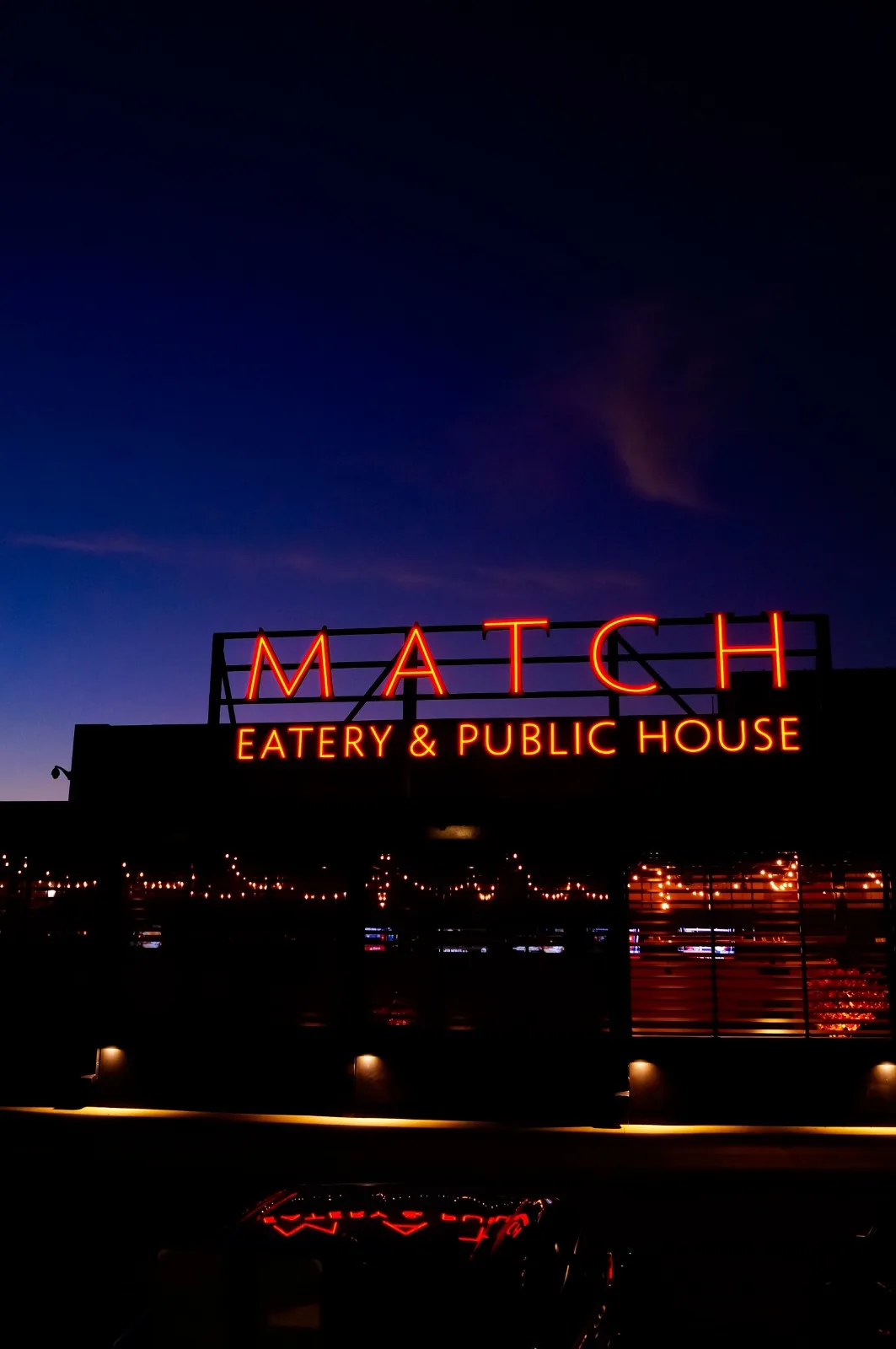 Match Eatery illuminated exterior signage